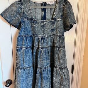 Jacqui E Blue Denim L Womens Dress boho Y2K baby doll coastal cowgirl grunge